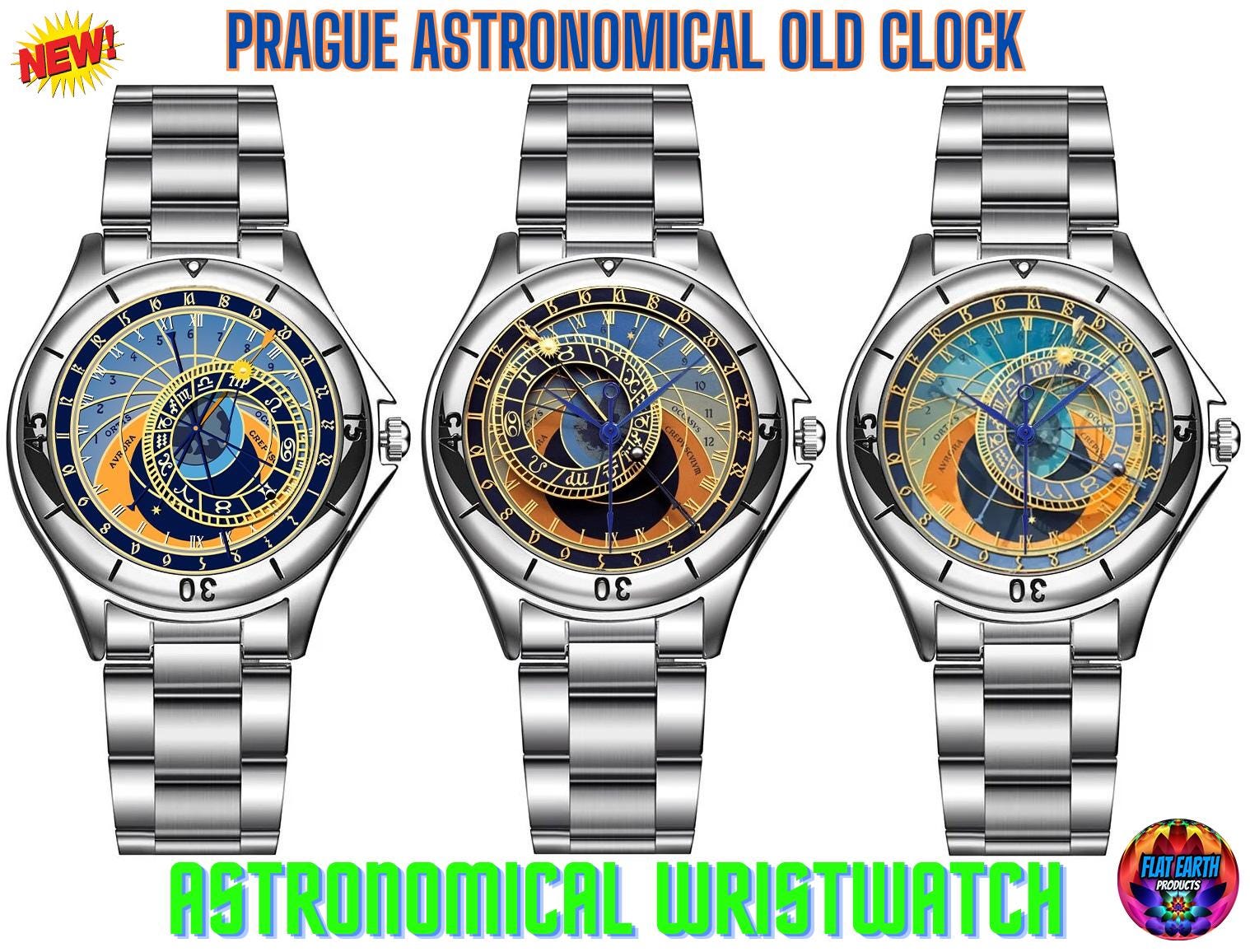 Prague Astronomical Old Clock Wristwatch Unisex Czech Flat Earth