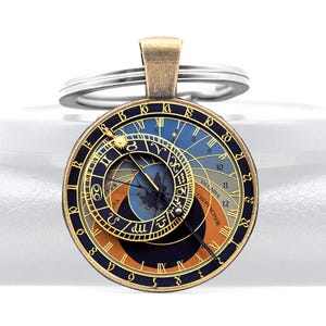 Sleutelhanger Praagse astronomische klok hanger sleutelhanger wereldkaart brons zilver plat aarde cadeau Tsjechisch model Orloj middeleeuwse koepel Firmament NASA