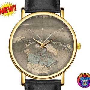 Orlando Ferguson Platte Earth Map Polshorloge 1893 Vliegtuig Vierkant Stationair Wereldrijk Terra Bijbels Quartz Vintage Unisex Horloge Heren HD Cadeau