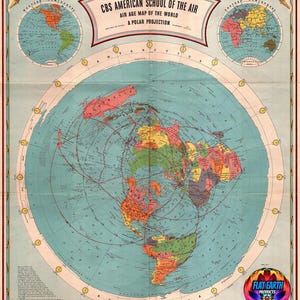 Flat Earth Flagge CBS American School Of The Air Age 1943 XXL Hochwertige Gleason's AE World Terra Realm Flight Tracker Path Antarktis Selten