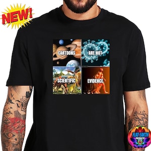 Karikaturen sind nicht wissenschaftliche Beweise Flache Erde T-Shirt Weltraum Evolution Dinosaurier Parodie Wahrheit Meme Männer T Schwarz HD Casual T-Shirt Tops Geschenk S-4XL