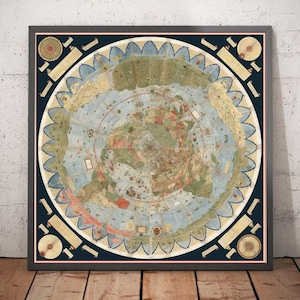 Platte aarde Urbano Monte vintage wereldkaart canvas poster XXL afdrukken HD rijk terra Gleason planeet Milaan 1587 cartografie oud decor cadeau