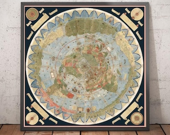 Flat Earth Urbano Monte, carte du monde vintage, toile, affiche XXL, impression HD Royaume Terra Gleason, planète Milan, 1587, cartographie, décoration ancienne, cadeau