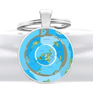 The World Jenseits Der Eiswand Schlüsselanhänger V1.0 Flat Earth Anhänger Schlüsselring Silber Gold Deutsch UN Antarktis Modell Extraterrestrisch Schmuck Geschenk