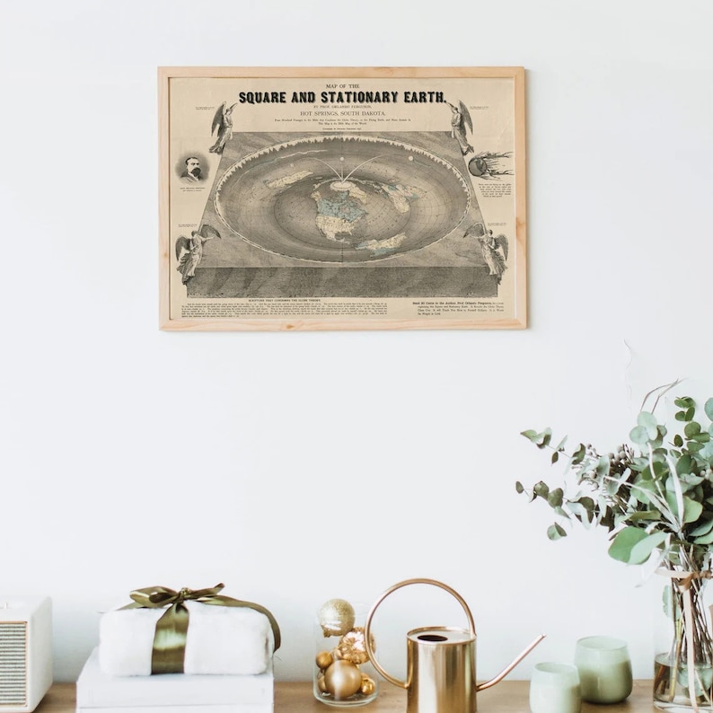 2 Flat Earth Posters: Gleasons World Map + O. Ferguson Square & Stationary Earth