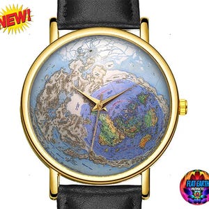 Duitse maan kaart horloge platte aarde horloge wereld kosmos vliegtuig rijk terra infinita vibes antarctica muren leer Unisex mannen sieraden cadeau