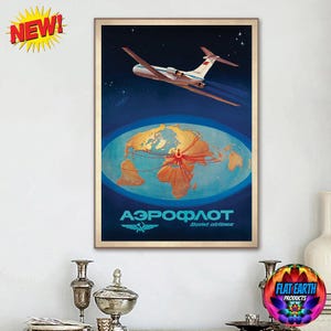 Vintage Aeroflot Sovjet-platte aardekaart wereldwijde luchtvaartmaatschappij canvas poster print FE World Plane HD Wall Art Poster decor Gleason Ilyushin IL-62