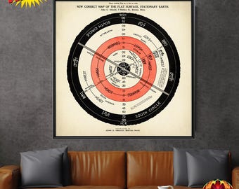John Abizaid 1920 Flat Earth New Correct Map World Canvas Poster Printing HD Stationary Surface Realm Terra Gleason Cartography Decor Gift