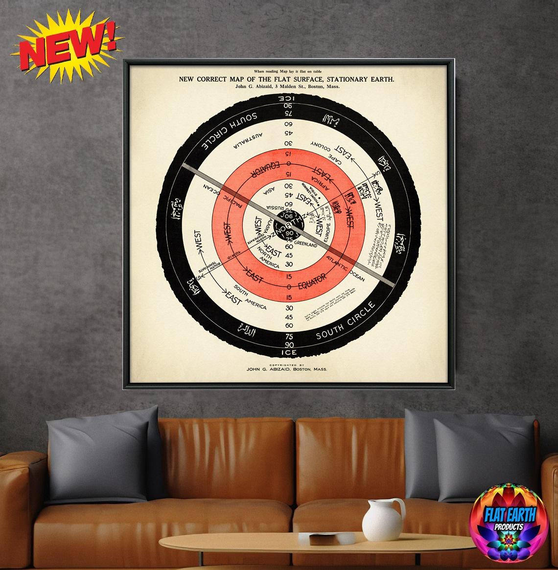 John Abizaid 1920 Flat Earth New Correct Map World Canvas Poster