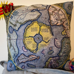 Hyperborea Kussenhoes Planisphere Noordpool Mercatorkaart 1595 Arctic Flat Earth 18" Kussensloop Slaapbank Stoel Model Firmament Cadeau ZELDZAAM