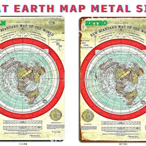 Gleason 1892 Mappa della Terra Piatta Cartello in Metallo Murale da Parete Decorazione da Garage Pub Targhe Mondo Poster in Latta Retro Vintage Bar Club Case Ristorante