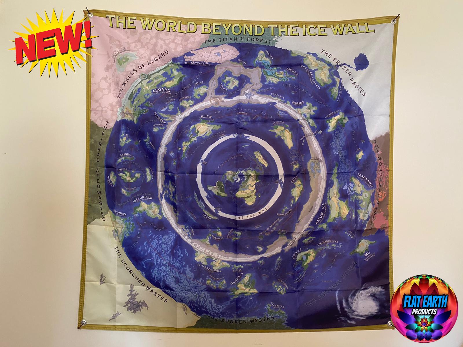 XL フラットアース ワールドマップ フラッグ V2 南極の氷壁の向こう側