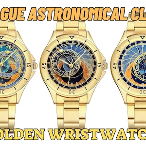 Luxe gouden polshorloge Praag astronomische oude klok horloge Unisex Tsjechisch plat aardemodel Orloj middeleeuws goud firmament mode heren geschenken