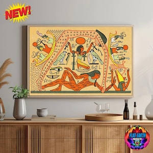 Oude Egyptische platte aarde kosmologie canvasafdruk hemelgodin moer god Geb Seb Pantheon wereldmythologie HD muurkunst poster decor woonkamer