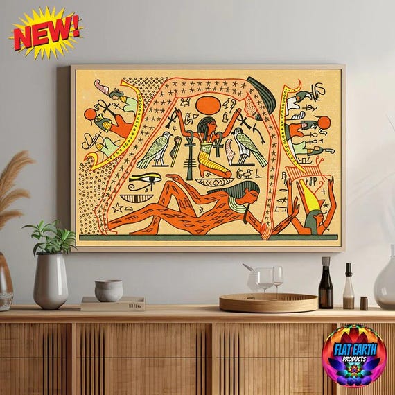 古代エジプトの平面地球宇宙論キャンバスプリント天空の女神ヌト神ゲブ