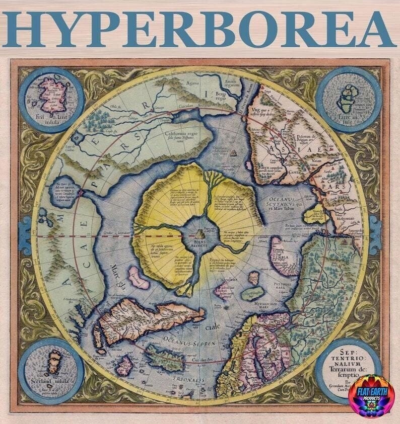 フラットアース ハイパーボレア 北極 世界地図 キャンバスポスター XL