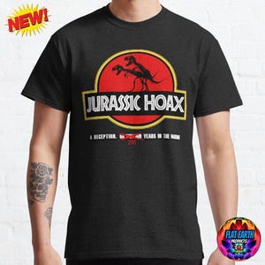 Dinosaurier Hoax T-Shirt Meme Jurassic Eidechse Knochen Wissenschaft T Rex Eier Psyop Flache Erde Wach Männer Unisex HD Schwarz Weiß Casual T Tops XL Geschenk