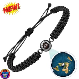 Platte aardekaart projectie armband wereld binnen sieraden wereldbol azimutaal equidistante ketting hanger gevlochten touw charme mannen vrouwen cadeau voor hem