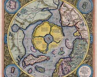 フラットアース ハイパーボレア 北極 世界地図 キャンバスポスター XL