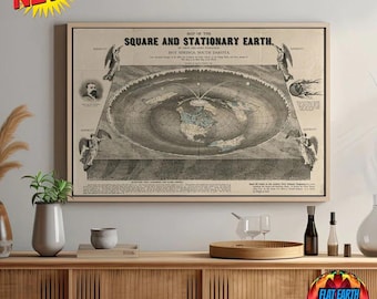 Carré et stationnaire XXL carte de la terre plate Orlando Ferguson toile de coton 1893 monde affiche avion art mural peinture HD modèle décor Bible RARE