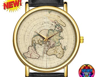 Planisphere Terrestre Wristwatch Flat Earth World Map 1696 Suivant les nouvelles Realm Watch 1713 Pieter van der Cassini Territories HD Gift