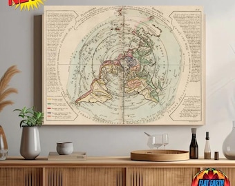 Philippe Buache de Neuville Flat Earth World Map Canvas Poster Vintage 1781 Polar Projection Plane HD Wall Art Decor Prints Arctic Gleason's