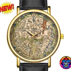 Psalter 1265 platte aarde kaart polshorloge middeleeuwse wereld horloge Jeruzalem Jezus engelen Christus oude bijbelse kunst mappa mundi cartografie cadeau ZELDZAAM