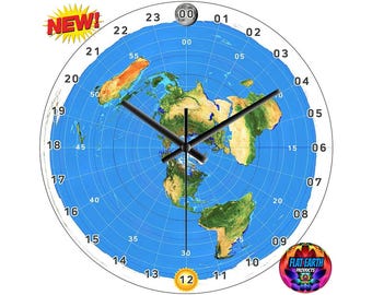 Flat Earth 24-Hour Mechanism Wall Clock Azimuthal Equidistant World Map Art Full Day Watch 1892 Gleason NASA Lies Decor Conspiracy Gift RARE