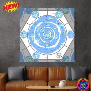 Platte aarde wereldkaart canvas poster voorbij de ijsmuur van Antarctica Terra Infinita buitenaards groot rijk renaissance cartografie cadeau