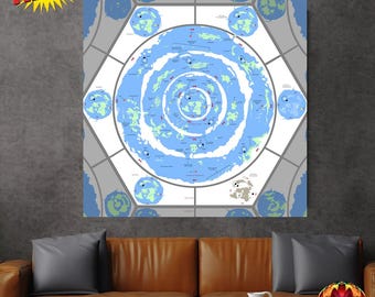 Affiche en toile de carte du monde de la terre plate au-delà du mur de glace de l'Antarctique Terra Infinita cadeau de cartographie extraterrestre du grand royaume de la Renaissance