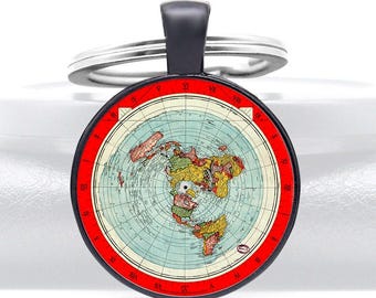 Gleason 1892 New Standard Map of the World Flat Earth Keychain Pendant Silver Gold Bronze Model Jewelry Glass Dome Firmament Key Chain Gift