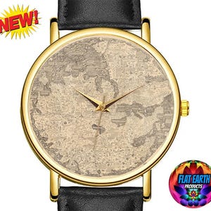Fra Mauro World Map Watch Flat Earth 1450 Wristwatch AD Ancient Cartographer Venetian Monk Venice Leather Unisex Men Gift Jewelry Polar RARE