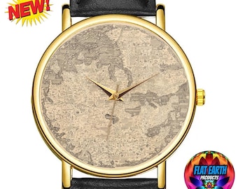 Fra Mauro World Map Watch Flat Earth 1450 Wristwatch AD Ancient Cartographer Venetian Monk Venice Leather Unisex Men Gift Jewelry Polar RARE