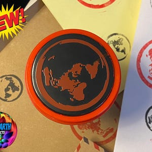 Platte aarde-inktstempel Azimuthal equidistante kaart groot rond FE-logomodel zwart rood blauwe inkt kinderen DIY plakboek wereldrijk firmament ZELDZAAM