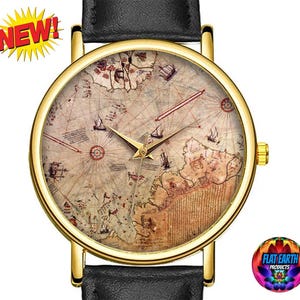 Oude Piri Reis platte aardekaart polshorloge 1513 World Realm Terra Unisex mannen horloge Ottomaanse rijk Arabische kosmologie oude vintage HD kunst cadeau
