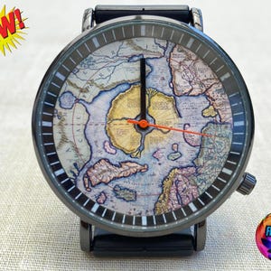 Polshorloge Flat Earth Hyperborea Mercator 1606 Noordpool Arctic Septentrionalium Terrarum Picturaal Horloge Unisex Heren Zwart Model Eden Cadeau