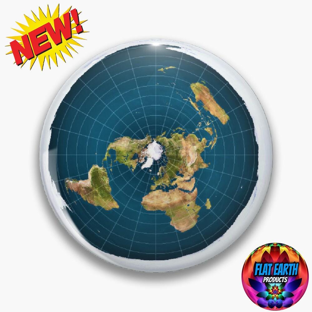 Flat Earth Azimuthal Equidistant Large Pin Gleason Map Dome Blue Model UN Badge Jewelry Bag jacket Gift XXL Firmament Astronomy Nasa Lies HD