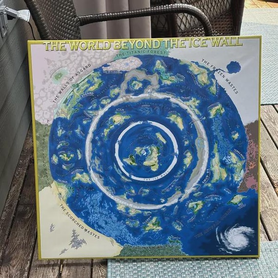 XXL Canvas Poster V2.0 World Beyond the Ice Wall Flat Earth Map
