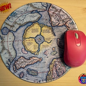 Hyperborea Noordpool Platte Aarde Kaart Mousepad 1595 Mercator PC Mat Muismat Grieks Gerardus Gleason 1892 Polaris Garden of Eden Rupes Nigra