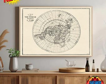 Flat Earth Canvas Print A Map of the World Shewing it to be a Plane Vintage 1893 HD Wall Art Poster Decor Gleason's UN Logo Cosmographical X