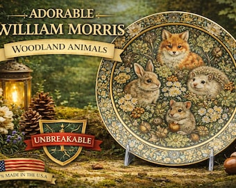 William Morris Style Woodland Animals Plate | Unbreakable 10” Decorative Plate | Made in USA | Fox Rabbit Hedgehog Art