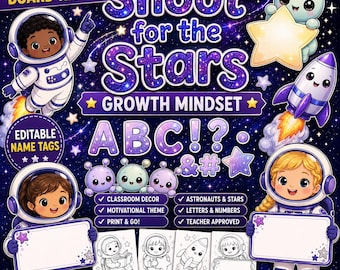 Galaxy Growth Mindset Bulletin Board Kit | Editable Astronaut Name Tags, Space Theme Decor