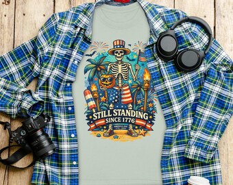 Patriotic Skeleton T Shirt, American Flag, USA 250th Birthday, Halloween Costume, Beach Vibes Tee, Independence Day Apparel, Fireworks