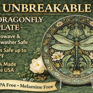 William Morris Dragonfly Decorative Plate | Unbreakable, USA Made image 3