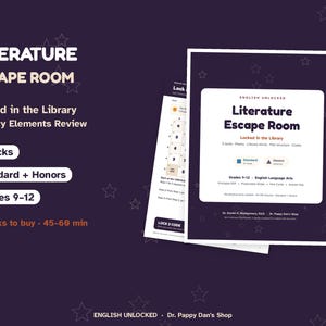 Literature Escape Room, Literary Elements Review, High School English, Poetry, Plot Structure, Standard + Honors, PDF + Slides