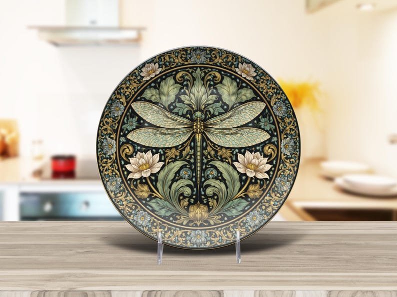 William Morris Dragonfly Decorative Plate | Unbreakable, USA Made image 5