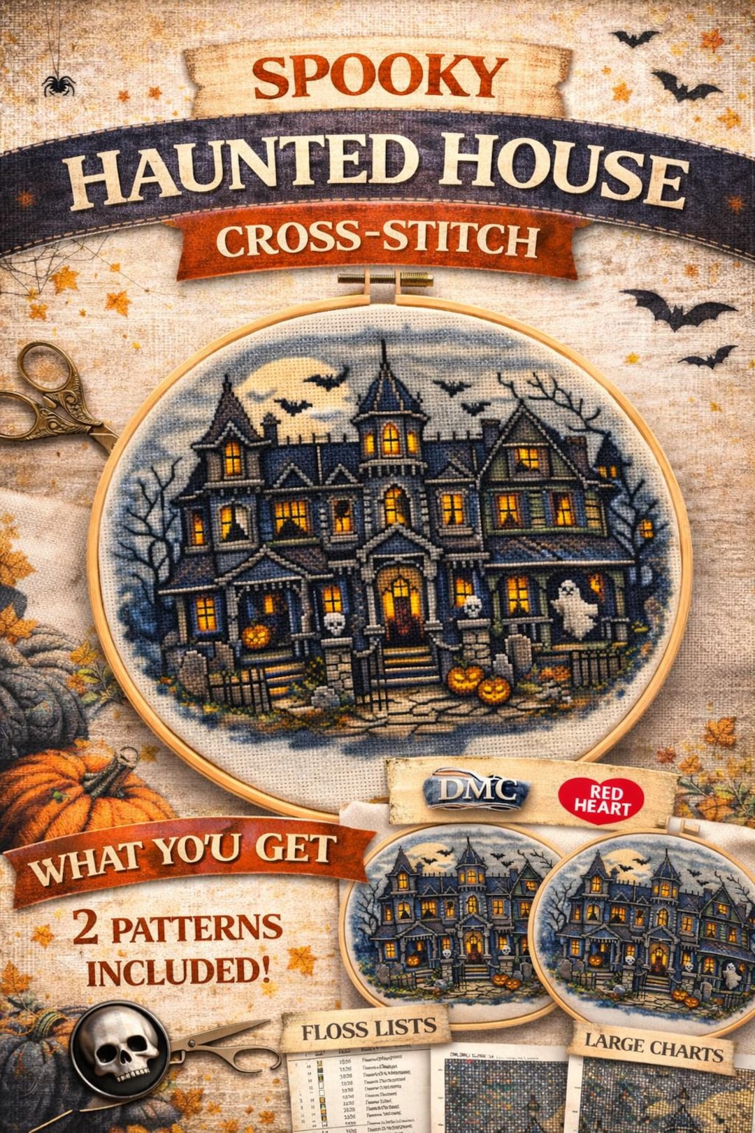 Large Spooky Row House Cross Stitch Pattern | Haunted Mansion Halloween ...