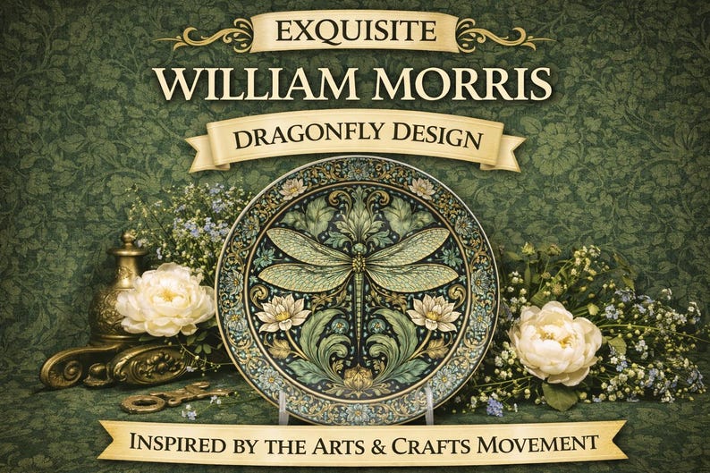 William Morris Dragonfly Decorative Plate | Unbreakable, USA Made image 7