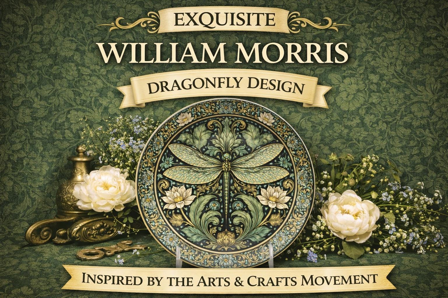 William Morris Dragonfly Decorative Plate | Unbreakable, USA Made