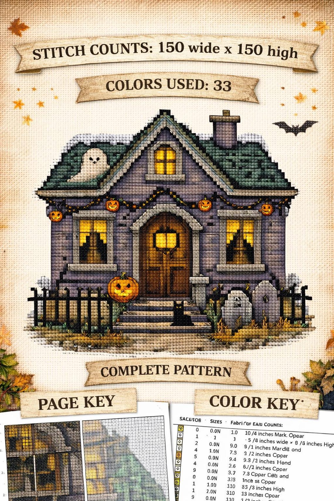 Haunted House Cross Stitch Pattern PDF | Halloween Cottage | Spooky ...